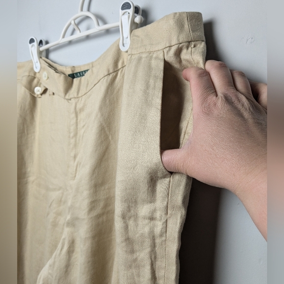 LAUREN RALPH LAUREN Devrouax 100% Linen Wide Leg Pant Size 14W Beige Color - Picture 2 of 10